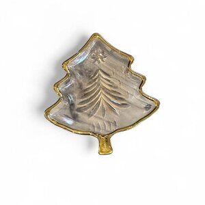 Mikasa Christmas Tree glass Candy Nut ‎ trinket Dish holiday table gold trim 5"
